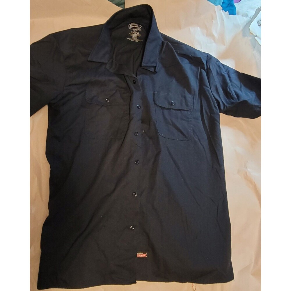 Dickies Shirt Mens Large Black Workwear Shirt Control Cooling Short Sleeve